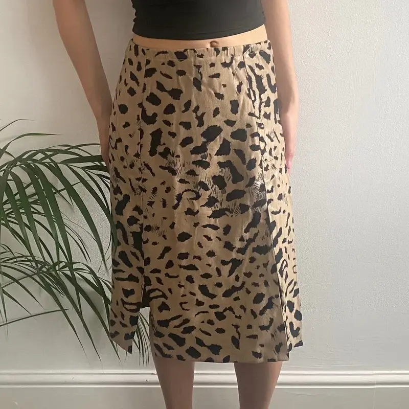 Unbranded Animal print Midi Skirt - 30W UK 10 Brown Cotton Blend