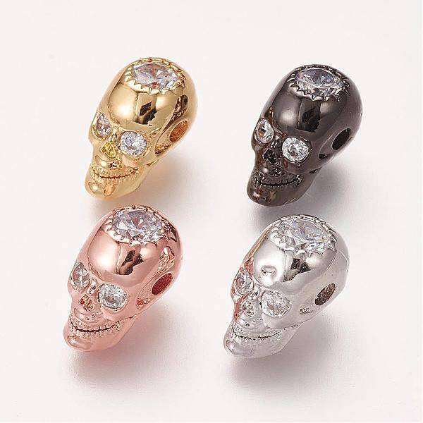 Brass Micro Pave Cubic Zirconia Beads