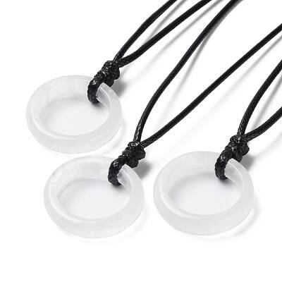 Natural Quartz Crystal Ring Pendant Necklace with Waxed Cords