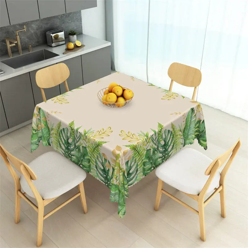 Tropical Green Golden Leaves Dining Room Tablecloth - Aperturee