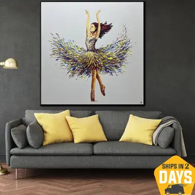 Abstract Ballerina Oil Painting Original Ballet Wall Art Dancing Woman Artwork for Home Decor | BALLERINA ROSE 26"x26&qu...