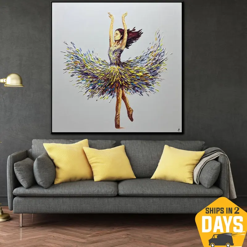 Abstract Ballerina Oil Painting Original Ballet Wall Art Dancing Woman Artwork for Home Decor | BALLERINA ROSE 26"x26&qu...