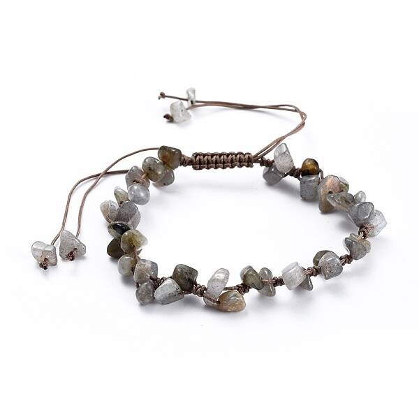 Adjustable Natural Labradorite Chip Beads Braided Bead Bracelets