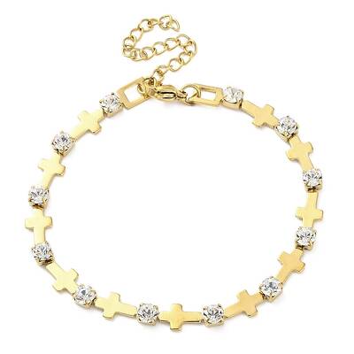 304 Stainless Steel Crystal Rhinestone Link Chain Bracelets for Women