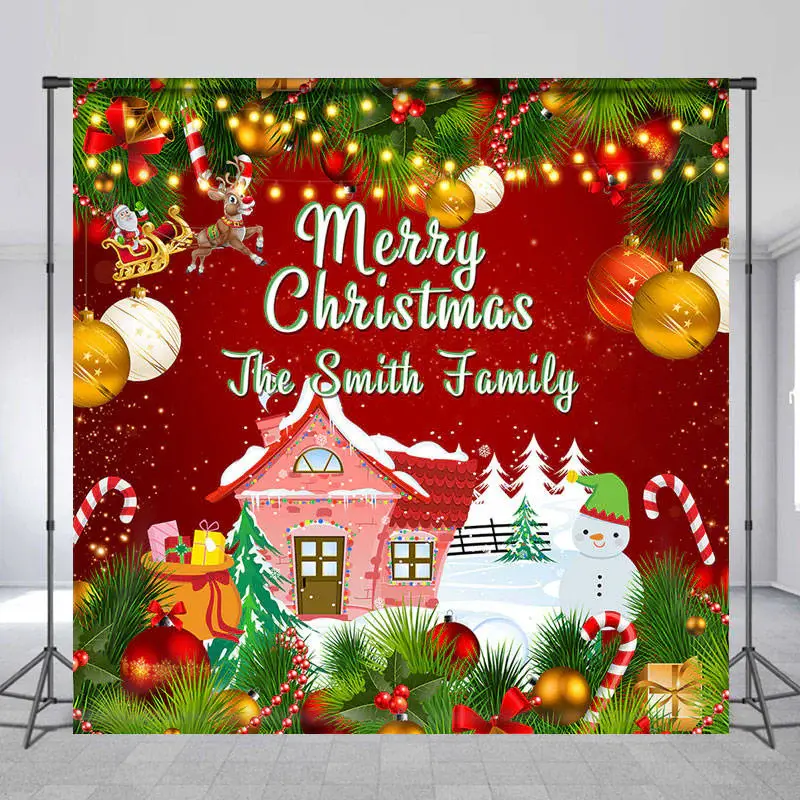 Gingerbread House Snow Red Custom Christmas Backdrop - Aperturee