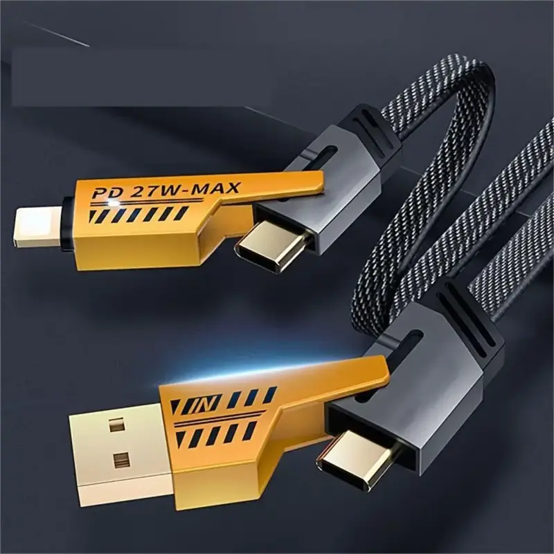 4 In 1 Data Cable, 1 Count PD 27W Multifunctional Dual Type-C Charging Cable, Phone Charging Accessories, Fast Charging Dat...