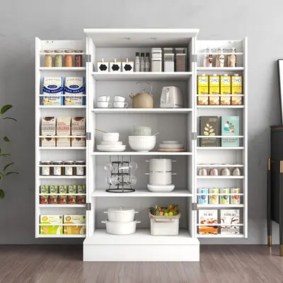 47” Kitchen Pantry Cabinet, Freestanding Kitchen Pantry Storage Cabinet with 6Pcs Adjustable Shelves, Modern Buffet Cupboar...