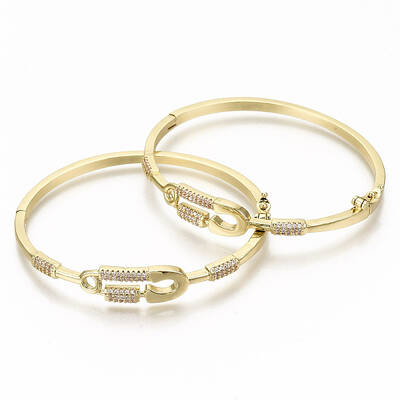 Brass Micro Pave Clear Cubic Zirconia Bangles