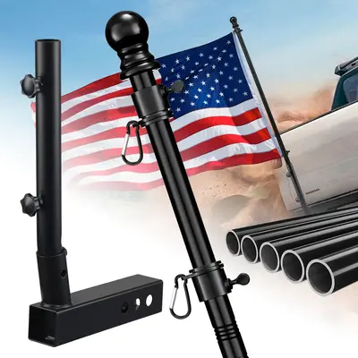 BarcetineTruck Flag Pole with Hitch Holder – 5FT Heavy Duty Flagpole Mount Kit for Tow Hitch, Dual Angle Mount, Long Protec...