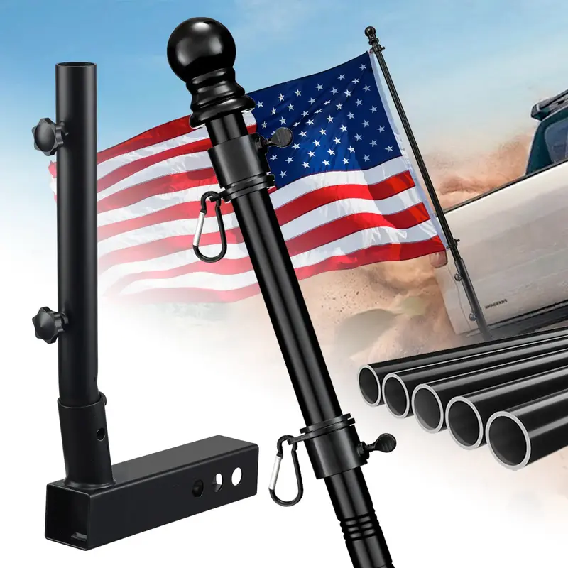 BarcetineTruck Flag Pole with Hitch Holder – 5FT Heavy Duty Flagpole Mount Kit for Tow Hitch, Dual Angle Mount, Long Protec...