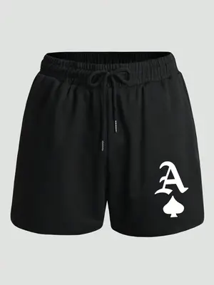 Men's Ace Of Spades Playing Card Print Drawstring Elastic Waist Shorts, Summer Clothes, Streetwear Casual Regular Fit Printed...