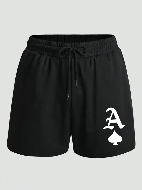 Men's Ace Of Spades Playing Card Print Drawstring Elastic Waist Shorts, Summer Clothes, Streetwear Casual Regular Fit Printed...