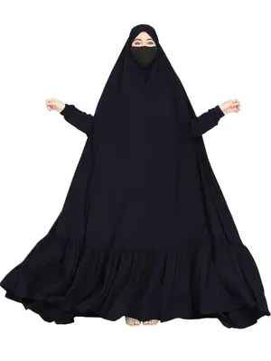 Women's Solid Color Ruffle Trim Batwing Sleeve Hooded Abaya, Modest Plain Long Sleeve Maxi Abayas for Women, Arabic Clothing...