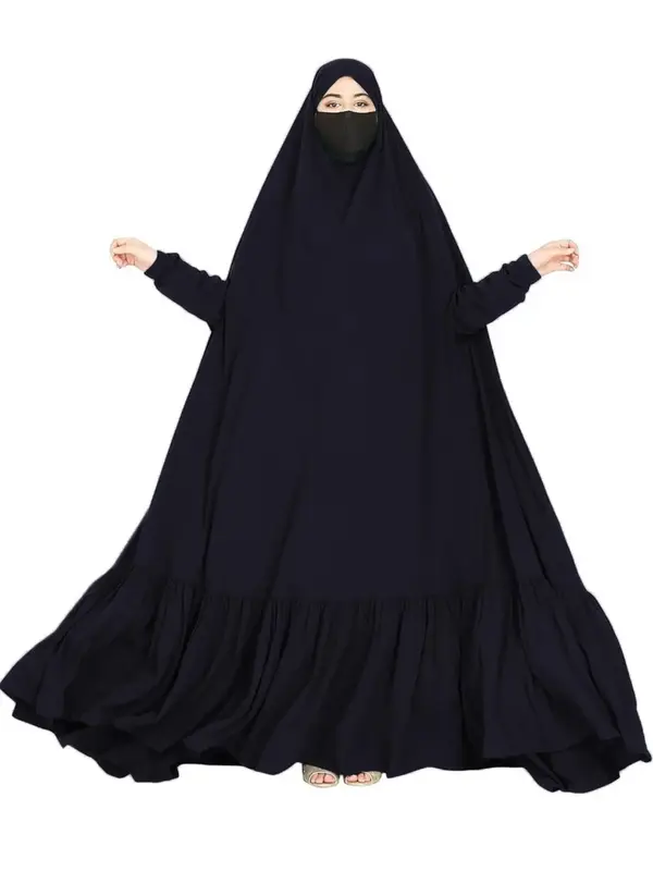 Women's Solid Color Ruffle Trim Batwing Sleeve Hooded Abaya, Modest Plain Long Sleeve Maxi Abayas for Women, Arabic Clothing...