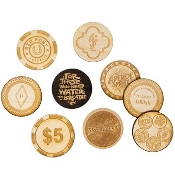 100 Custom Wood Poker Chips - 1 Side Imprint - Real Wood