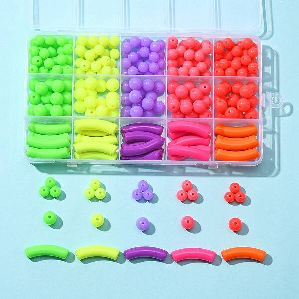 255Pcs 15 Style Fluorescent Acrylic Beads