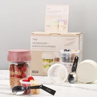 Soligt Overnight Oats Containers with Lids, Folding Spoons, and Divided Compartments for Fruit & Nuts, Small Glass 16oz Mason...