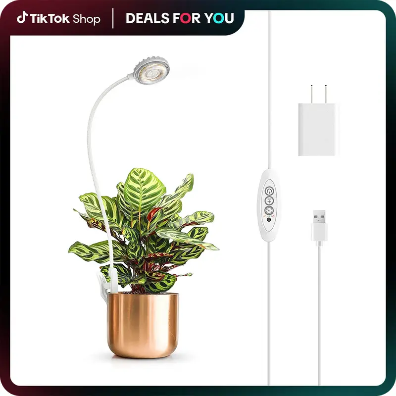 Sansi 5W Indoor Plant Grow Pot Light, USB Powered LED Full Spectrum Plant Light, 360° Adjustable Gooseneck Pot Clip LED Plan...