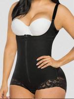 Women's Solid Color Lace Trim Shapewear Bodysuit, Breathable Comfortable Adjustable Straps Snap Closure Crotch Shaper, Tummy ...