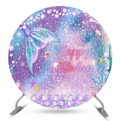 Aperturee Gradient Sparkling Mermaid Round Birthday Backdrop | Round Party Backdrop | Round Backdrop Cover Diy | Round Backdr...