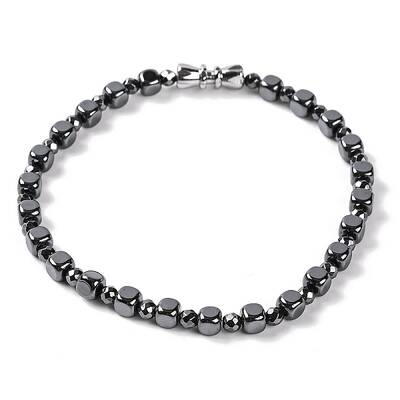 Faceted Round & Cube Synthetic Non-Magnetic Hematite Beaded Bracelets for Women