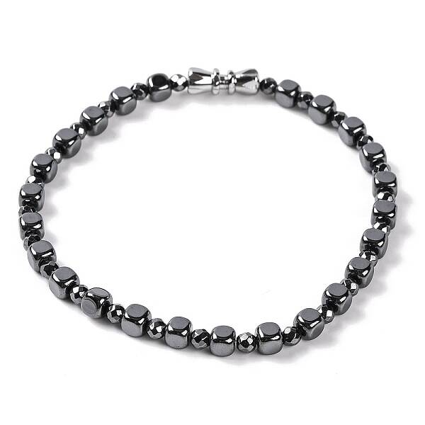 Faceted Round & Cube Synthetic Non-Magnetic Hematite Beaded Bracelets for Women