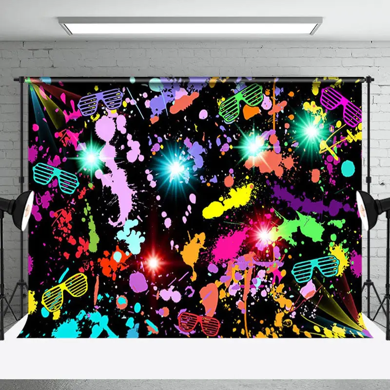 Aperturee Colorful Splash Spots Black Disco Dance Backdrop