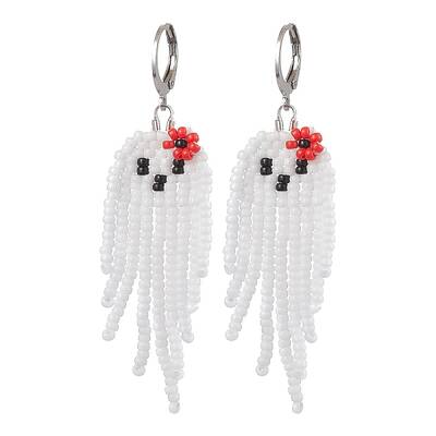 Halloween Woven MIYUKI Seed Beads Ghost Hoop Earrings