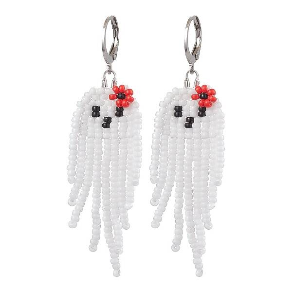 Halloween Woven MIYUKI Seed Beads Ghost Hoop Earrings