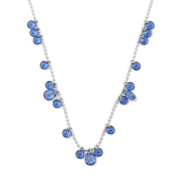 304 Stainless Steel Cubic Zirconia Teardrop & Flat Round Bib Ball Chain Necklaces for Women