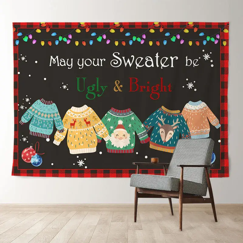 Aperturee Ugly And Bright Sweater Merry Christmas Backdrop