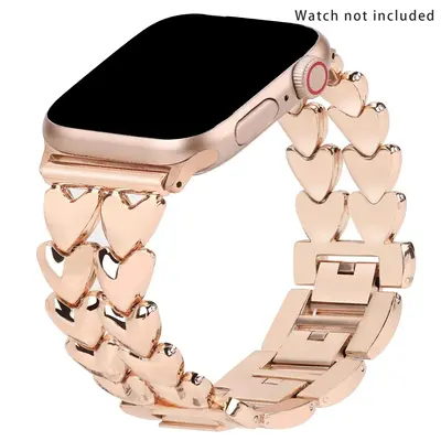 Metal Double Heart Design Watch Band (Band Only), 1 Count Stainless Steel Dressy Band, Smart Watch Band For Apple Watch