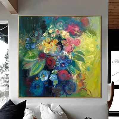 Original Flowers Paintings On Canvas Floral Art Neutral Artwork Colorful Bouquet Painting Textured Art Hand Painted Wall Art ...