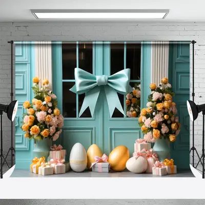 Tiffany Blue Bowknot Parterre Eggs Easter Backdrop - Aperturee