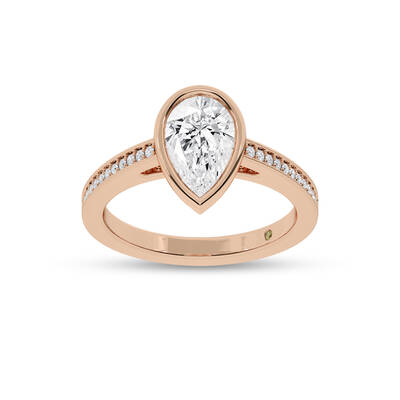 Lyra Pavé Set Half Coverage Bezel Pear Shape Lab Grown Diamond Engagement Ring | 10K Rose Gold 3 2/3 CT. TW.