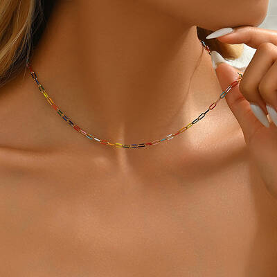 Simple Brass Paperclip Chain Lock Collarbone Necklaces for Women Daily Wear