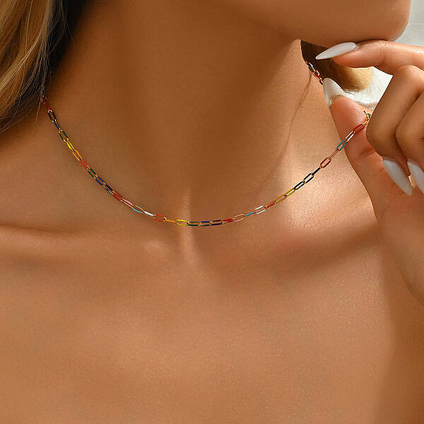 Simple Brass Paperclip Chain Lock Collarbone Necklaces for Women Daily Wear