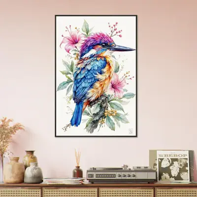 Vibrant Majesty - A Kingfisher Among Blooms