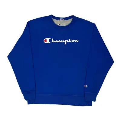 Champion Spellout Sweatshirt - Large Blue Cotton Blend