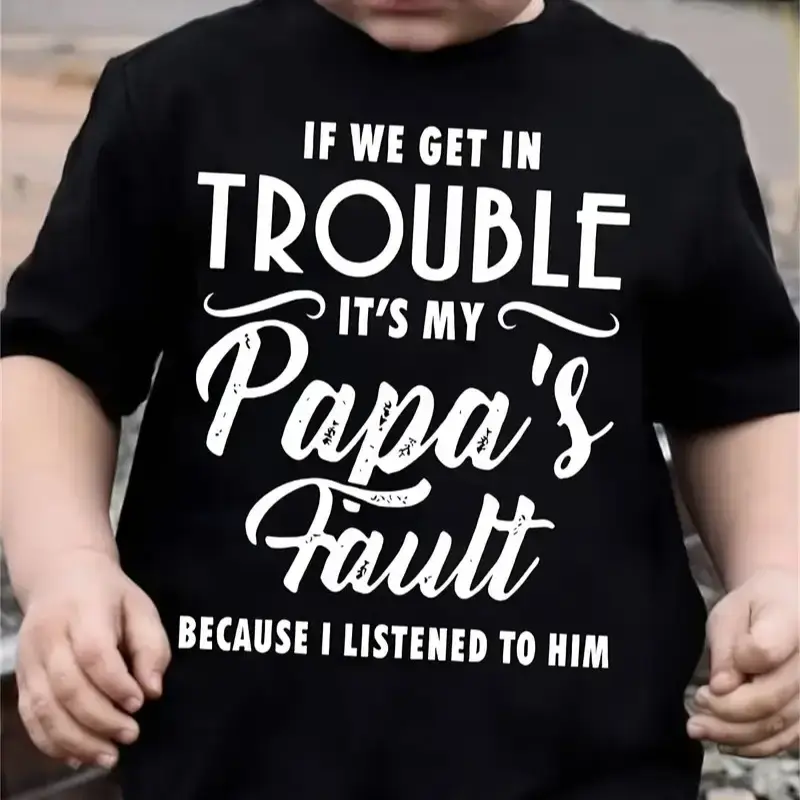 Boys' Soft Cotton T-Shirt - Funny Letter Print, Crew Neck, Short Sleeve, Black with White Text, Casual Summer Top for Youngst...