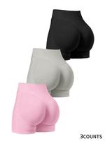 Women's Solid Color Seamless Sports Shorts, Breathable Comfortable Skinny Shorts for Yoga Gym Workout Running, Ladies Sportsw...