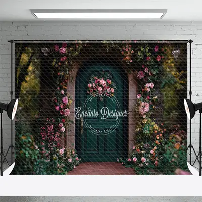 Aperturee Dark Green Door Natural Floral Plant Spring Backdrop, 3X2FT(1MX0.6M), 14 USD, spring backdrops, ENHD1J77-M