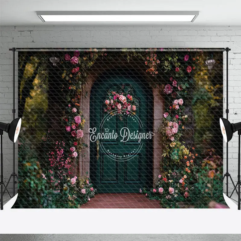 Aperturee Dark Green Door Natural Floral Plant Spring Backdrop, 3X2FT(1MX0.6M), 14 USD, spring backdrops, ENHD1J77-M
