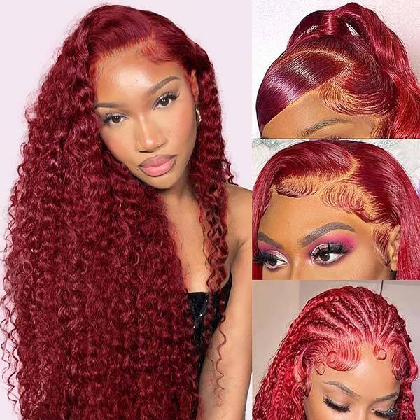 Ready To Wear Glueless 99J Deep Wave Lace Wigs Pre Plucked with Baby Hair
