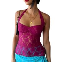 Women Lace Tank Top Spaghetti Strap See Through Camisole BacklessFit Crop Camis Sexy Going Out Top Y2K Summer Streetwear