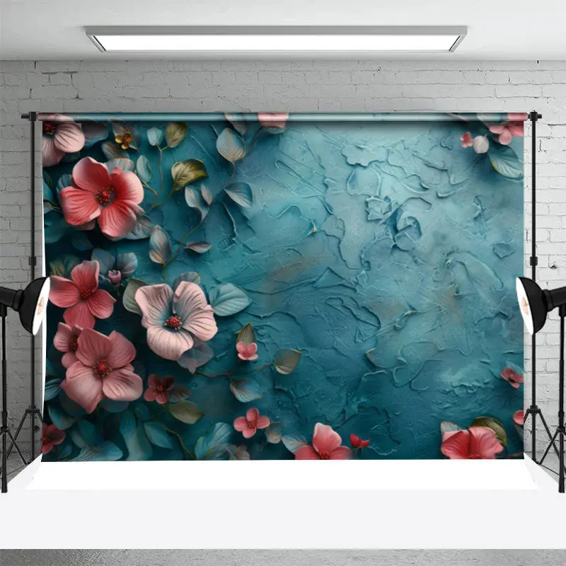 Blue Pink Flowers Uneven Photography Cloth Backdrop - Aperturee