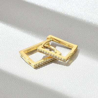 Rectangle Brass Micro Pave Clear Cubic Zirconia Hoop Earrings