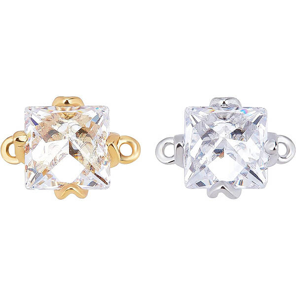 12Pcs 2 Colors Brass Micro Pave Clear Cubic Zirconia Links