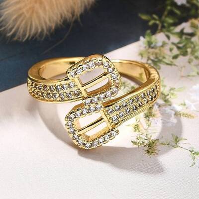 Rack Plating Brass Micro Pave Clear Cubic Zirconia Cuff Finger Rings for Women