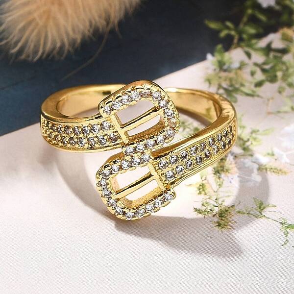 Rack Plating Brass Micro Pave Clear Cubic Zirconia Cuff Finger Rings for Women